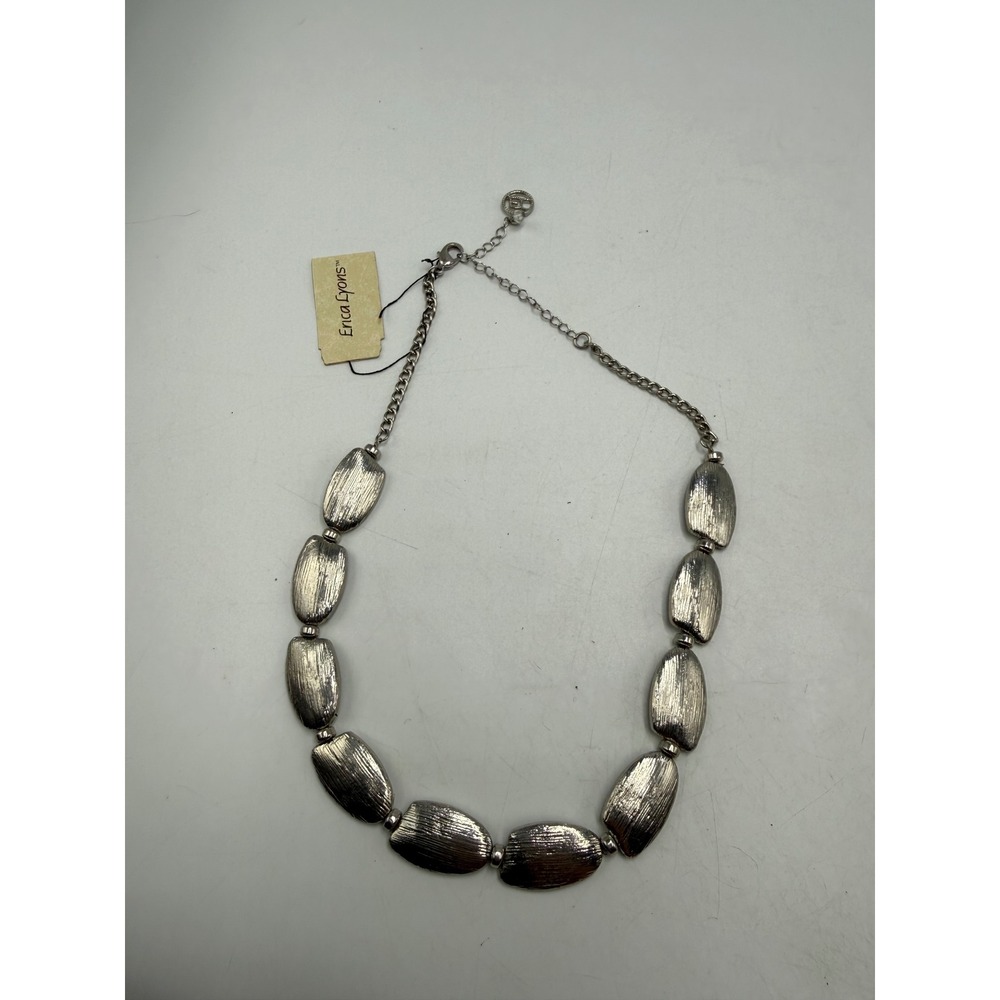Erica Lyons Silver Tone Textured Pebble Link Statement Necklace 504422BEL NWT
